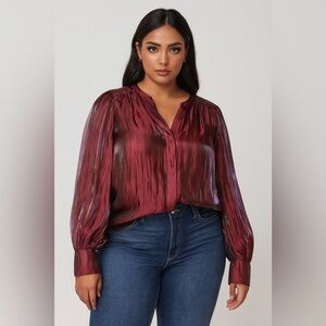MELLODAY Rich Burgundy Blouse NWT